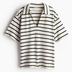H&M - Top with Collar Cream/Black Striped (Size: XL)